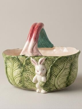 Bunny Lane Strata Group Cabbage Basket Bowl Handpainted Vintage Philippines Euc
